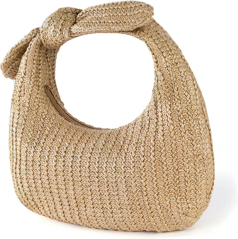 Natural Straw Handbag Women Woven Beach Bag Summer Travel Toiletry Purse - Image 1